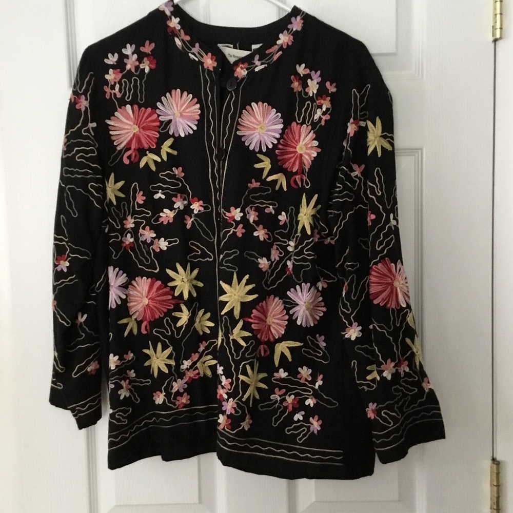 Black Jacket with Colorful Floral Embroidery